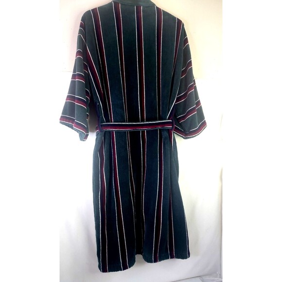Vintage Stafford Bath Robe OS Mens Green Striped Thick Terry Cloth Belted Cotton - Picture 7 of 13